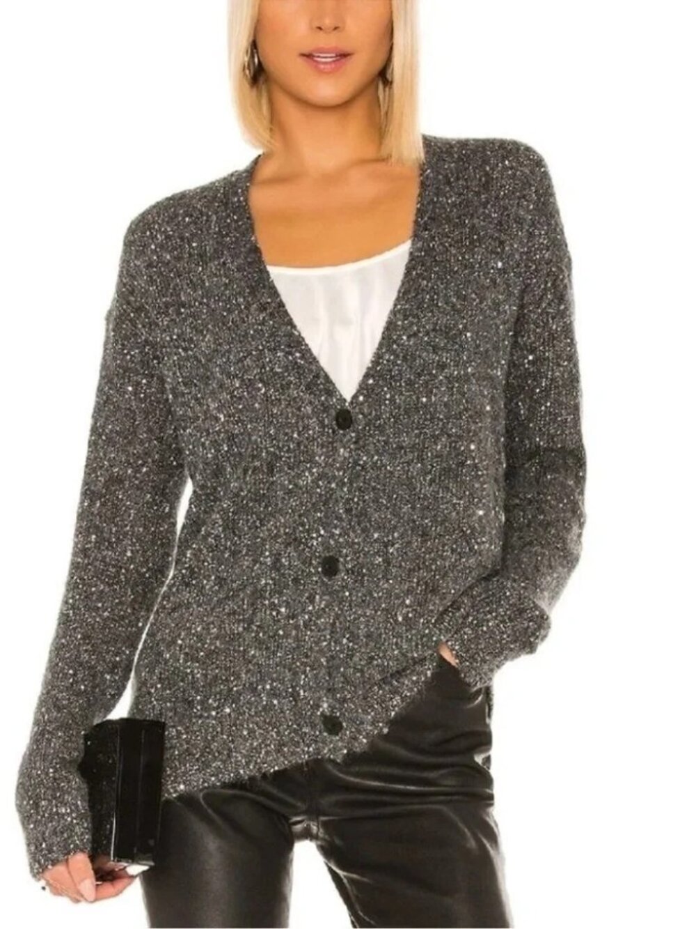 NWT ATM Anthony Thomas Mellilo Gray Sequin Cardigan S $395